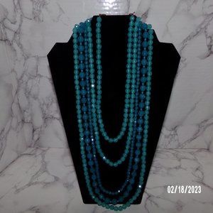Vintage blue/green multi strand crystal cut beaded necklace